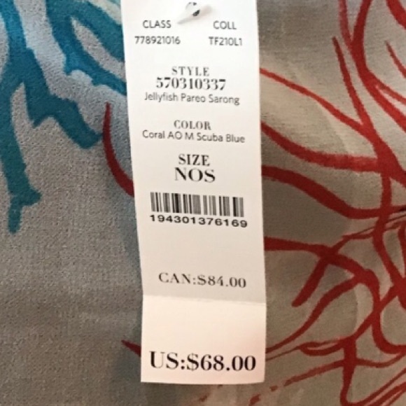 WHBM sarong pareo in jellyfish print in coral & scuba blue. Tie waist. OS - Picture 6 of 8